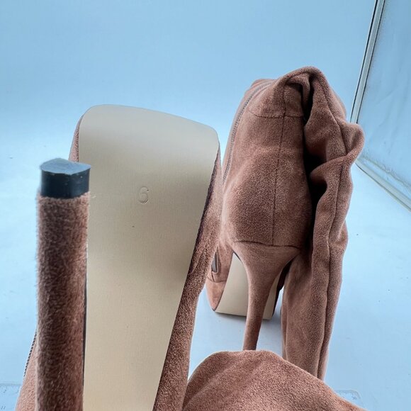 Brown Suede Platform Stiletto Heel Side Zipper Slouchy Stretchy Knee High Boots - Picture 5 of 6